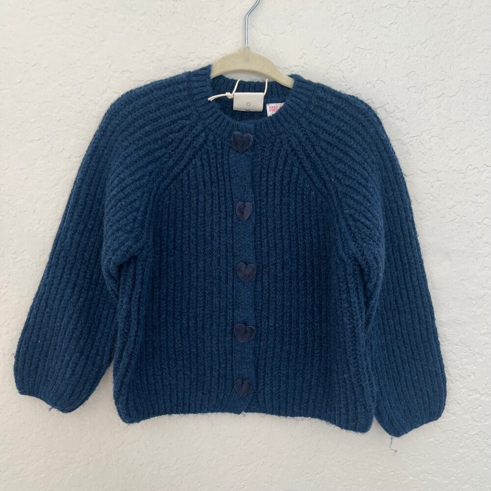 NWT Zara Knit Cardigan Sweater Blue Heart Buttons 1.5Y/12-18m